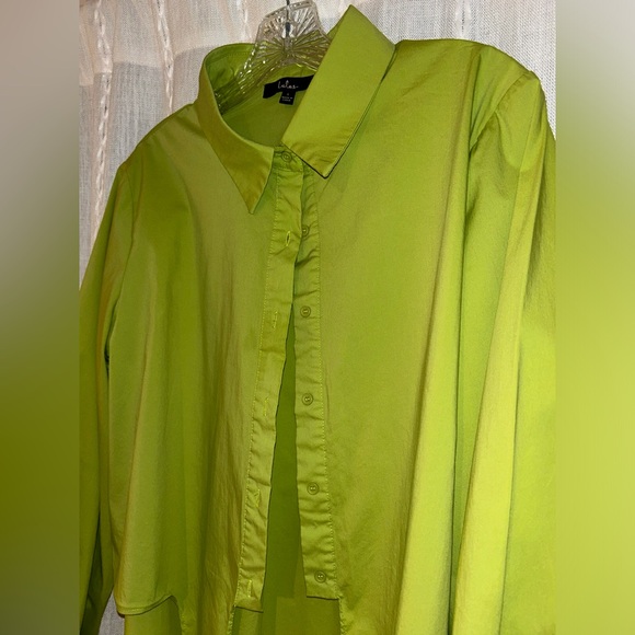 Lulus, Sunny Ties Lime Green Tie-Front Long Sleeve Button-Up Top. Sz. L - Picture 13 of 15